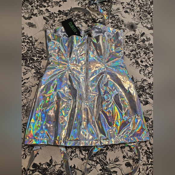 Dolls Kill Club Exx Holographic Silver Patent Leather Mini - Picture 6 of 14